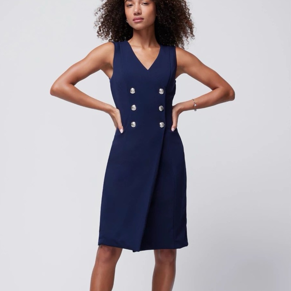 White House Black Market Sleeveless Navy Blazer Dress size 4